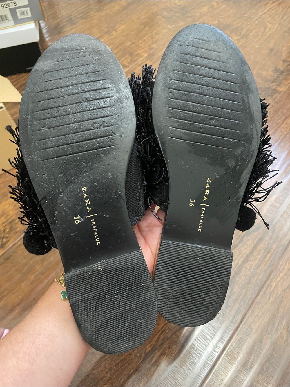 Zara Black Fringe Pom-Pom Slide Mules - Picture 4 of 4
